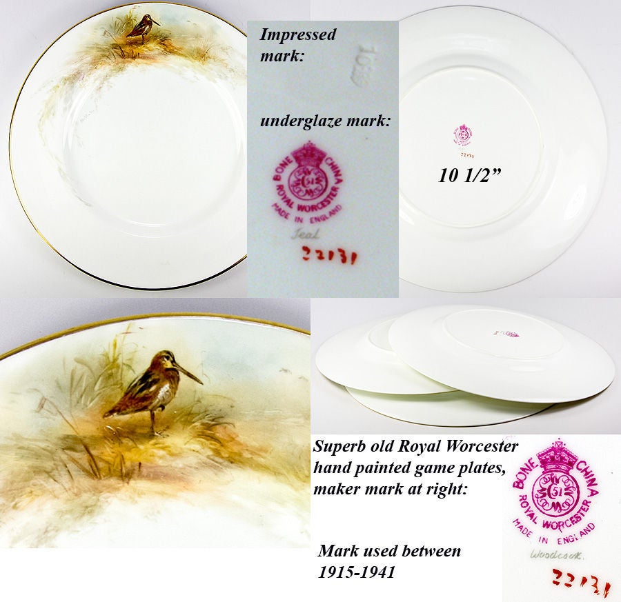 20th Century 8 Fine Vintage Royal Worcester Hand Painted Game Plates, 10.5