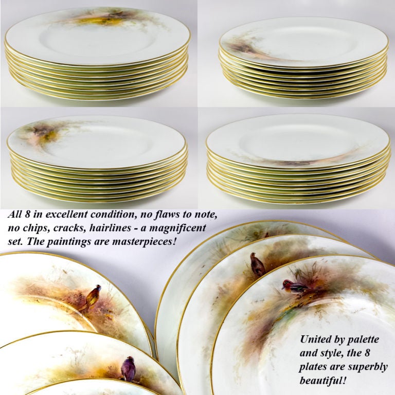 8 Fine Vintage Royal Worcester Hand Painted Game Plates, 10.5