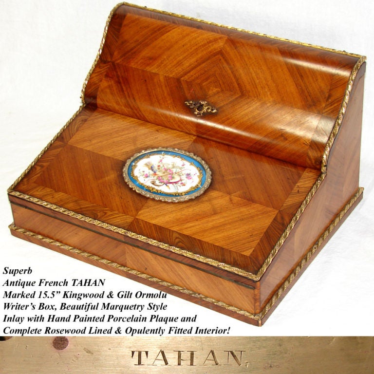 Antique French TAHAN Napoleon III Era 15.5" Writer's Chest Slope