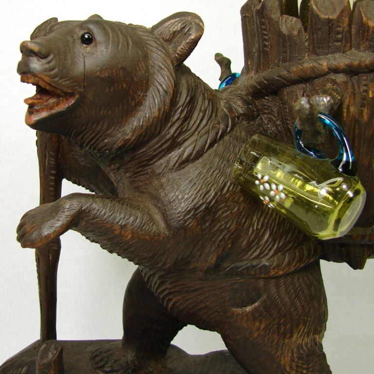 Antique Black Forest Brienz Bear Tantalus & Glassware, Bar Set 2