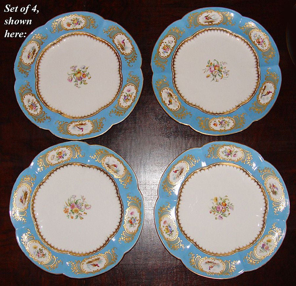 Very Rare Set of 4 Antique Coalport Hand Painted Cabinet Plates For Sale 1