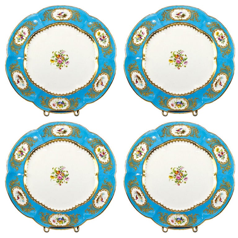 Very Rare Set of 4 Antique Coalport Hand Painted Cabinet Plates For Sale