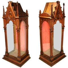 Antique 1830-60 French 30" Gothic Style Relic, Reliquary Vitrine