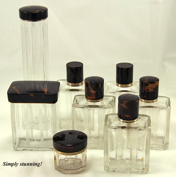 19th Century 19 Piece Antique Tortoise Shell .950 French Sterling Vanity Set For Sale