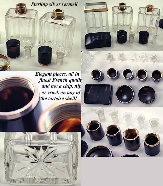 19 Piece Antique Tortoise Shell .950 French Sterling Vanity Set For Sale 2