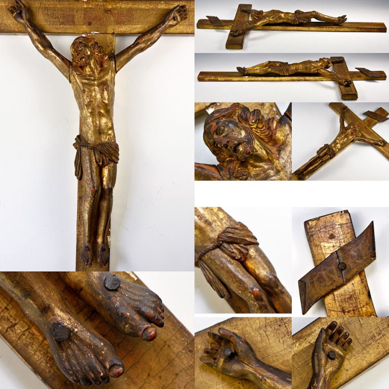 Antique French 17th Century Hand Carved Wood Christ, Crucifix 4