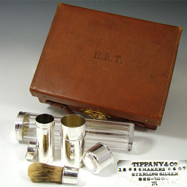 Antique Tiffany & Co. Travel Case, Sterling Silver Jars, Vanity 4