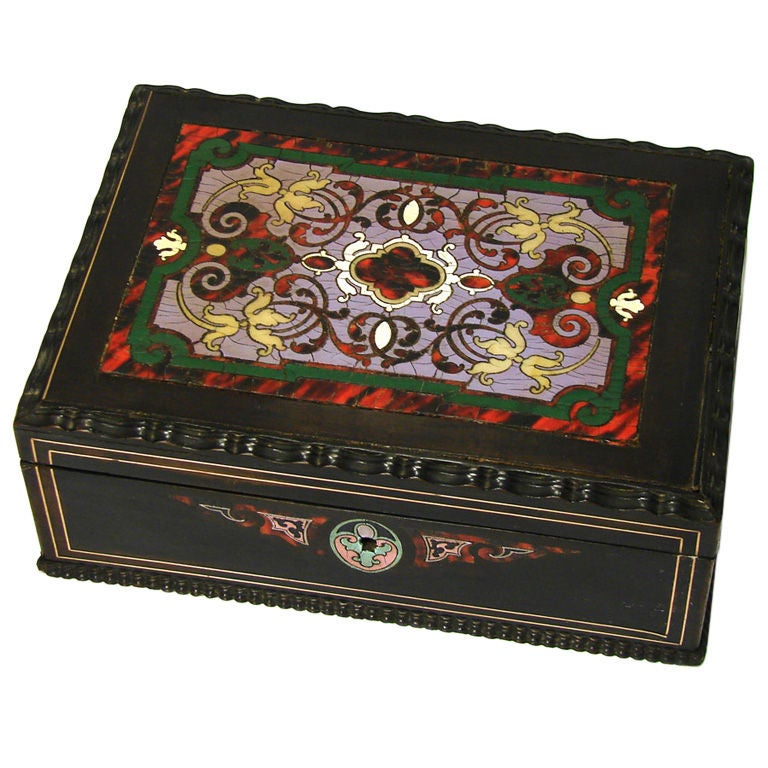 Antique Louis Philippe Era Boulle Inlay 9" Work or Sewing Box For Sale
