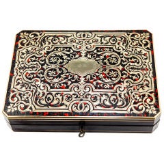 Antique French Game Box, Tortoise Shell Boulle with Ivory Chips