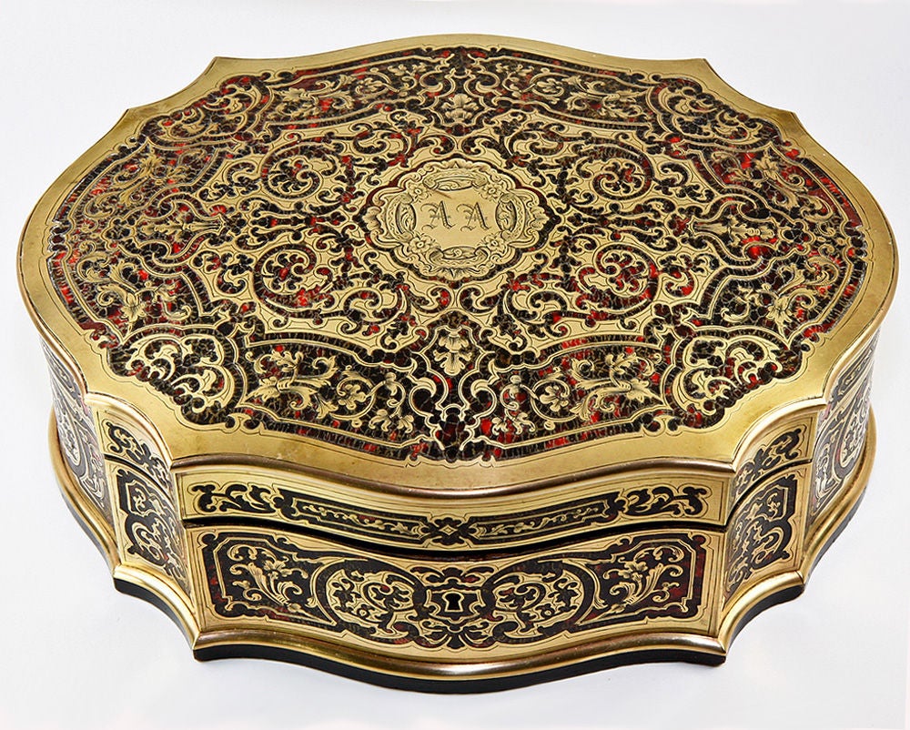 19th Century Antique French TAHAN Boulle Serpentine Jewelry Chest, 12