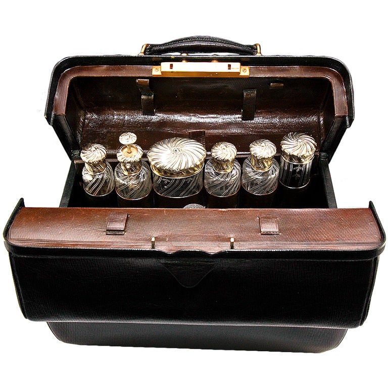 Drew and Sons London, Victorian Fine Crocodile Vanity Case with Silver  Accessories For Sale at 1stDibs