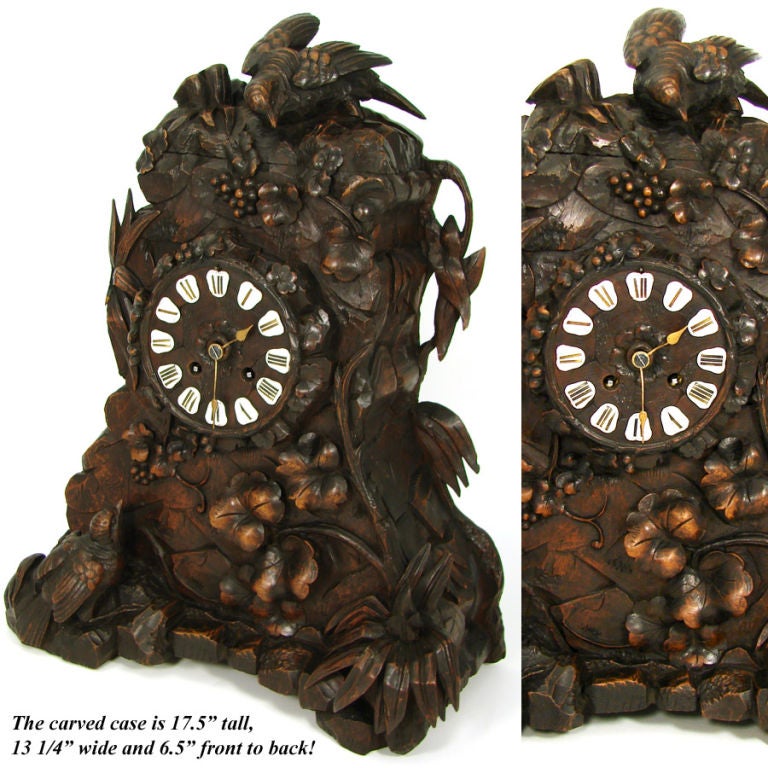 Antique French Black Forest 17.5" Mantel Clock, frm Palais Royal