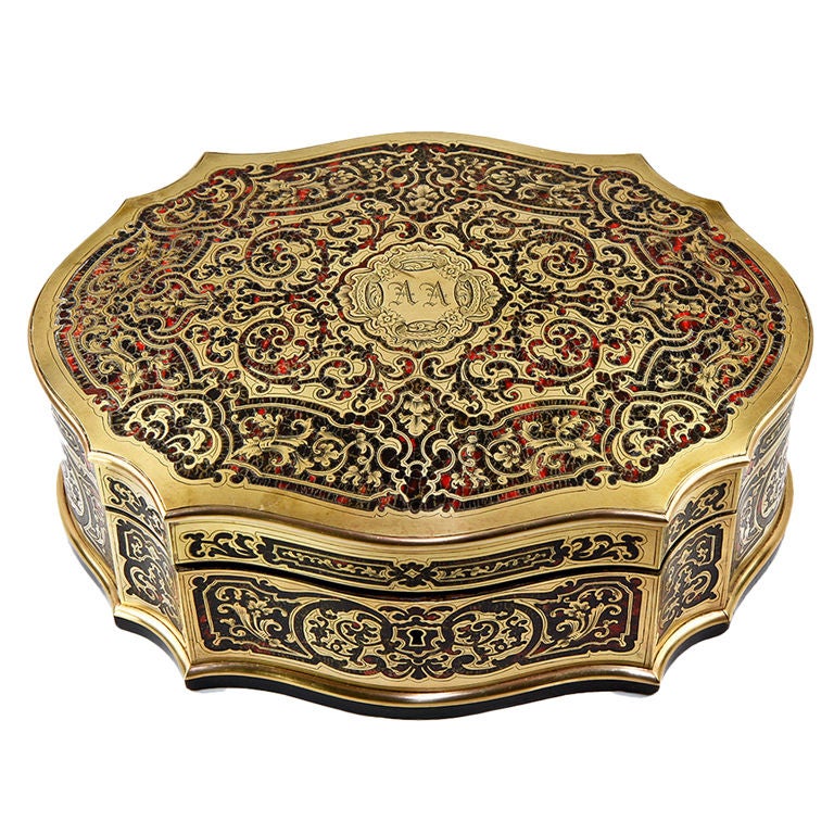 Antique French TAHAN Boulle Serpentine Jewelry Chest, 12" Box