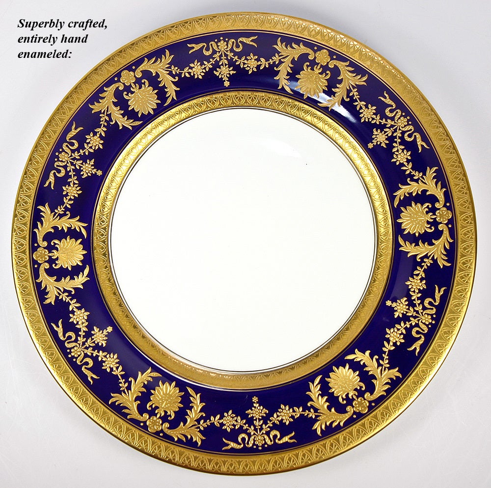 Fine Antique Coalport Dinner Plate Set, Raised Gold on Cobalt 6