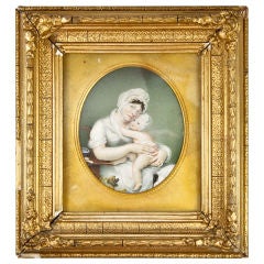 Antique Georgian English Portrait Miniature, Mother & Baby c1800