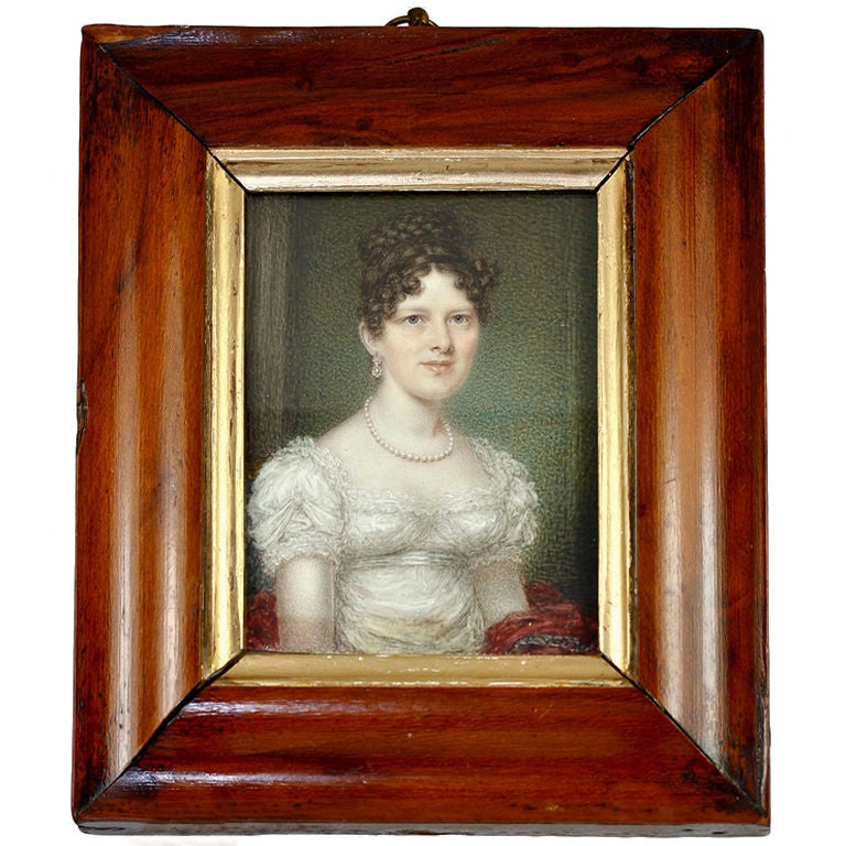 Antique French Empire Portrait Miniature, a Lady of Napoleon Era