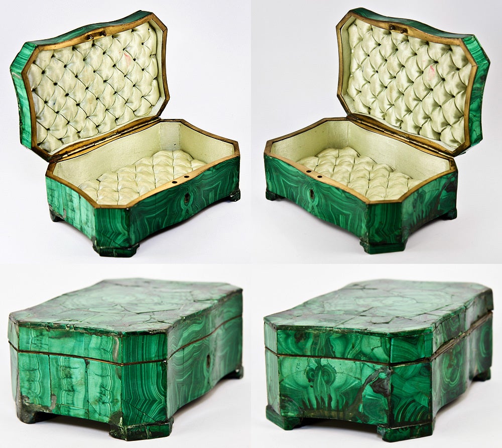 19th Century Antique Russian Malachite Pietra Dure Jewelry Box, Casket, Box