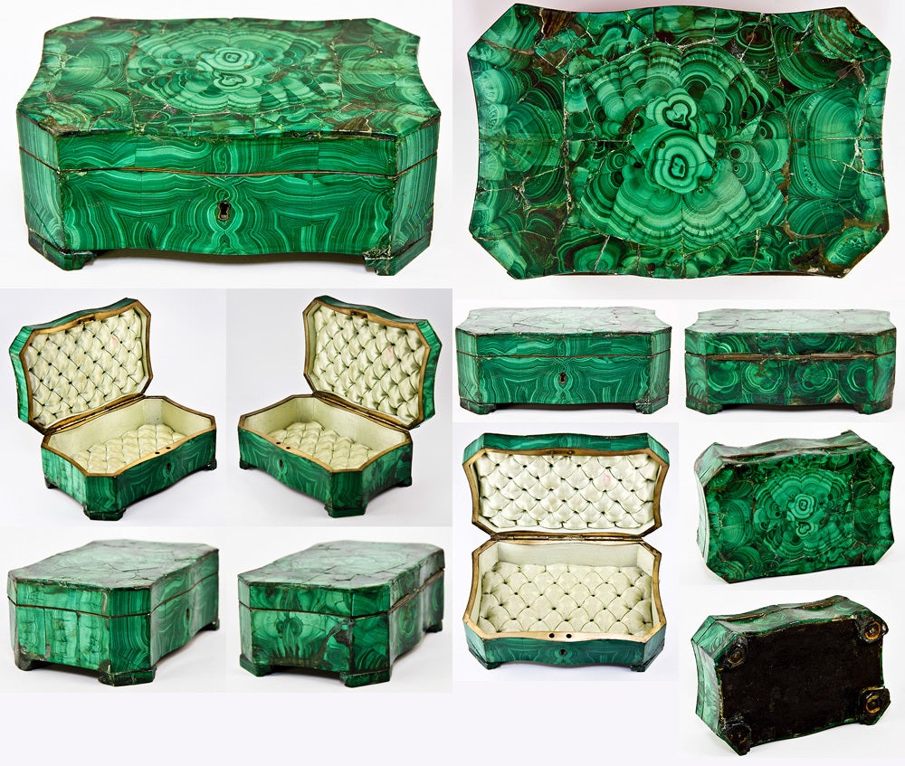 Antique Russian Malachite Pietra Dure Jewelry Box, Casket, Box 2