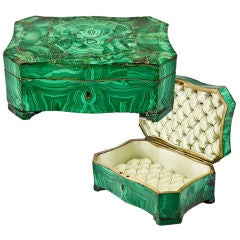 Antique Russian Malachite Pietra Dure Jewelry Box, Casket, Box