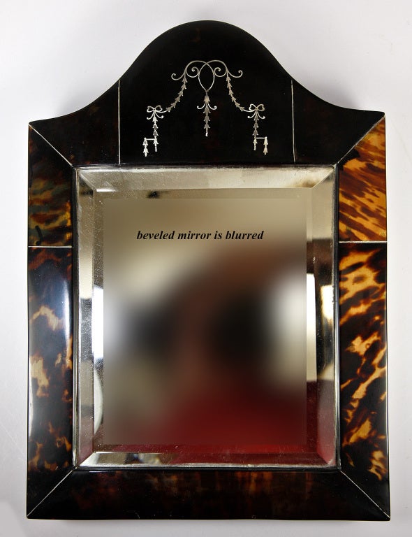 Antique Tortoise Shell and Sterling Silver Pique Vanity Mirror
