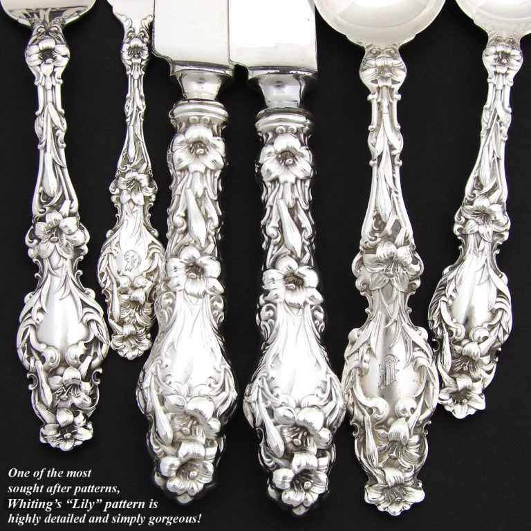 American 1902 Whiting Lily Sterling Silver 158p Flatware Set Art Nouveau