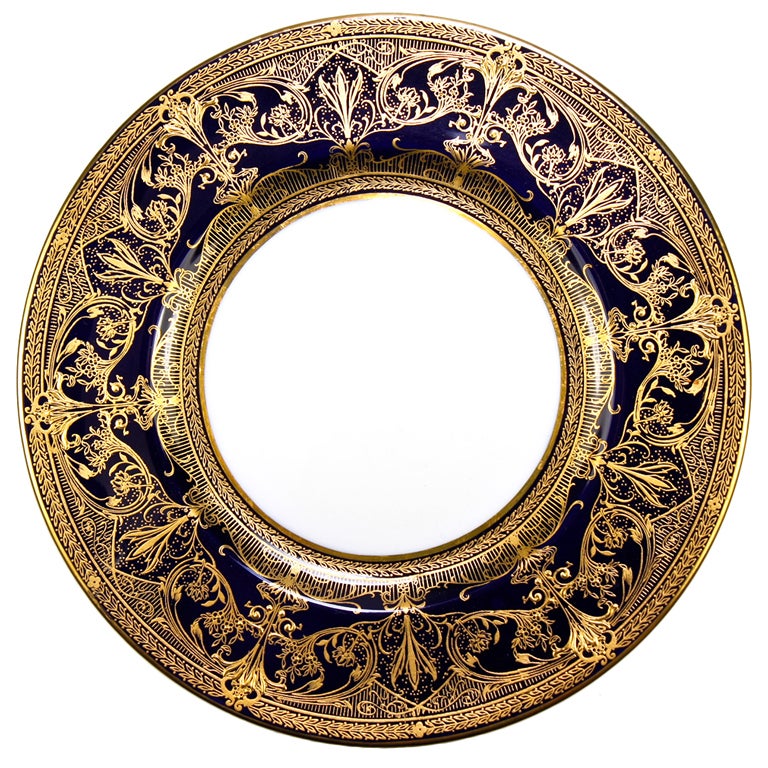 Set: 12 Fine Raised Gold Dinner Plates, 1930 Royal Worcester