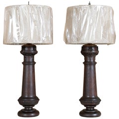 Pair Antique Pediment Table Lamps