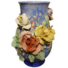 Antique Gros Relief Barbotine Vase- Ecole D'Auteuil Paris