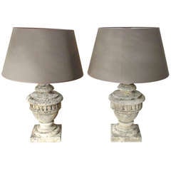 Pair Of Antique Stone Lamps From France