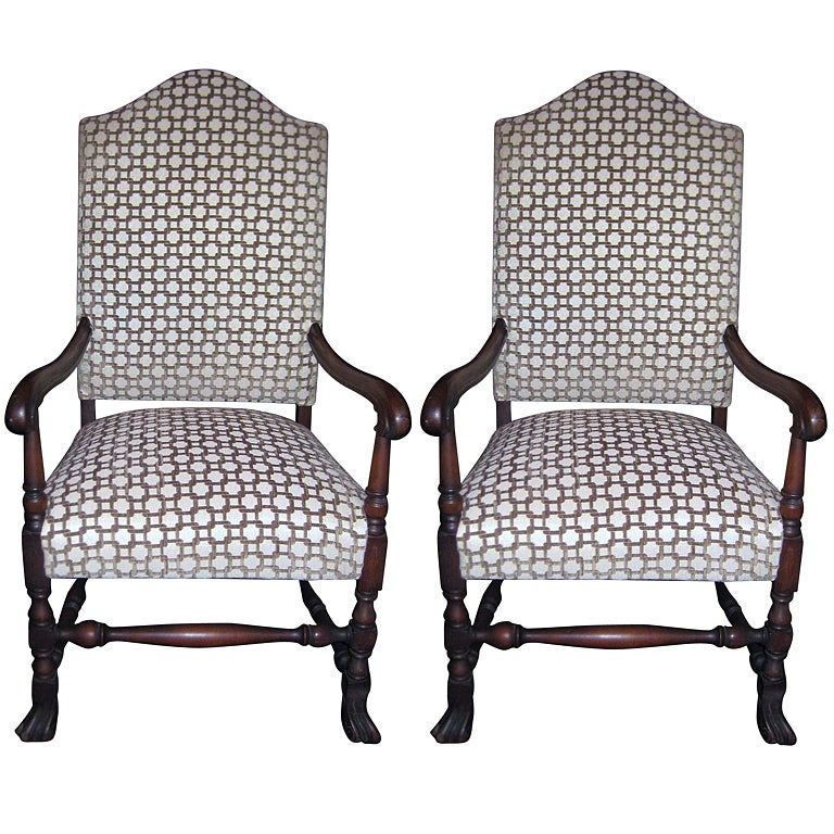 Two similar 19th Century Italian Carved Oak Open Armchairs  For Sale