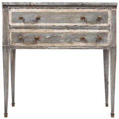 19th Century Louis XVI Marble Top Chest with Blue Patina