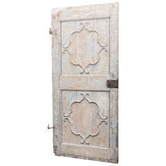 18th Century French Painted Door with Beautiful Sculpted Quatrefoil Wood Design