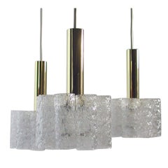 German Doria Cascading Textured Glass and Brass Chandelier