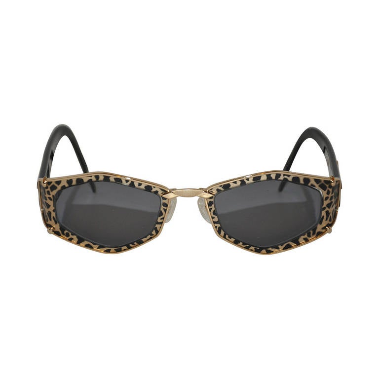 Cazal Gilded Gold Hardware with Leopard Print Sunglasses For Sale