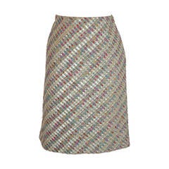 Oscar de la Renta Woven Skirt of Ribbon, Embroidery and Beads