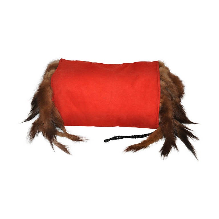 Adrienne Landau Bold Red with Sable Tails Muff For Sale