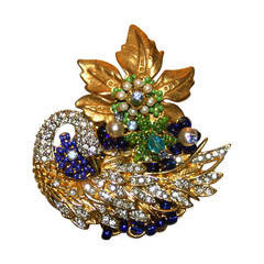 Retro Stanley Hagler Swan and Flower Brooch Pin