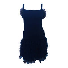 Chanel Navy Dress with Tulle Ruffles