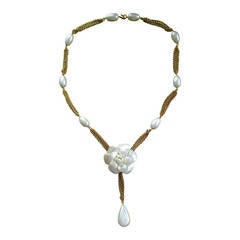 Chanel Pearl Camelia Pendant Necklace P'97