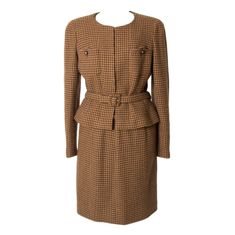 Chanel Brown Houndstooth Two-Piece Suit at 1stDibs
