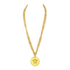 VERSACE NEW Goldtone Long Chain Necklace w/ Medussa Head Pendant rt. $925