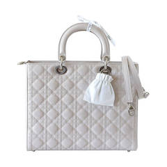 CHRISTIAN DIOR Lady Dior chic pearl grey quilted cannage large NEW box 2