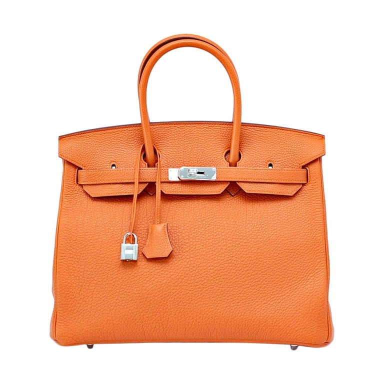 Hermes Birkin 35 Bag Classic H Orange Togo Palladium Rare Retired Colour