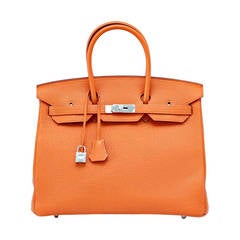 HERMES BIRKIN 35 Bag Classic H ORANGE Togo Palladium Rare 7