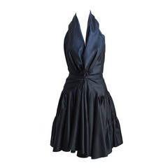 1987 AZZEDINE ALAIA midnight blue silk tiered halter dress