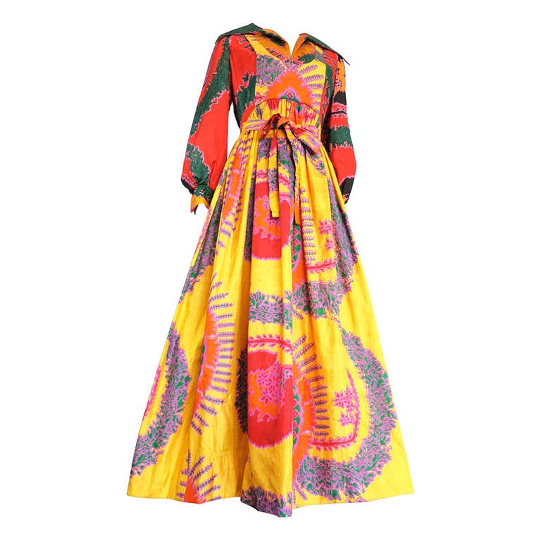 1970s GEOFFREY BEENE Silk 'Bohemian' style long dress For Sale