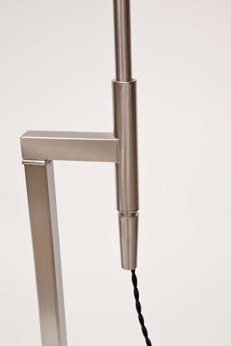 American Pair of Brushed Steel Adjustable Height Floor Lamps by Laurel