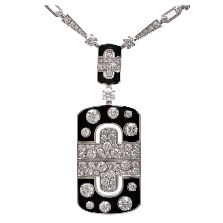 Bulgari Parentesi Black Enamel Diamond Gold Pendant Necklace at 1stdibs