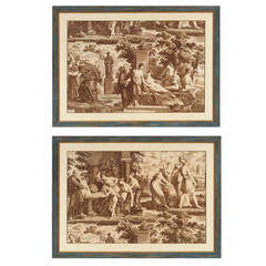Pair of Neoclassical Scenes on Paper with Custom Colored with Gild Detail Frame 3