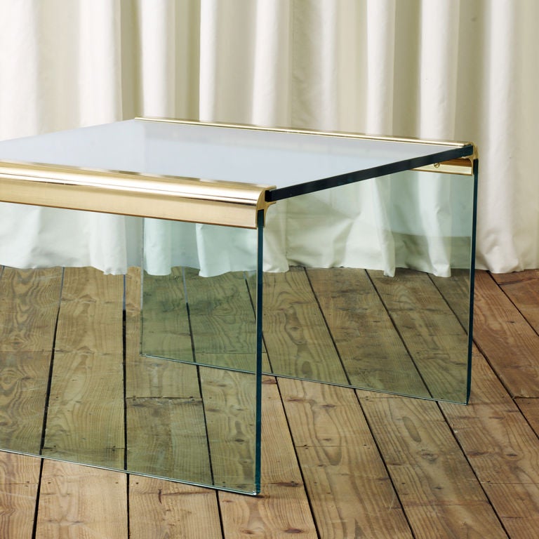 Simply stunning mid century modern waterfall table with brass hardware by Pace
Very heavy piece